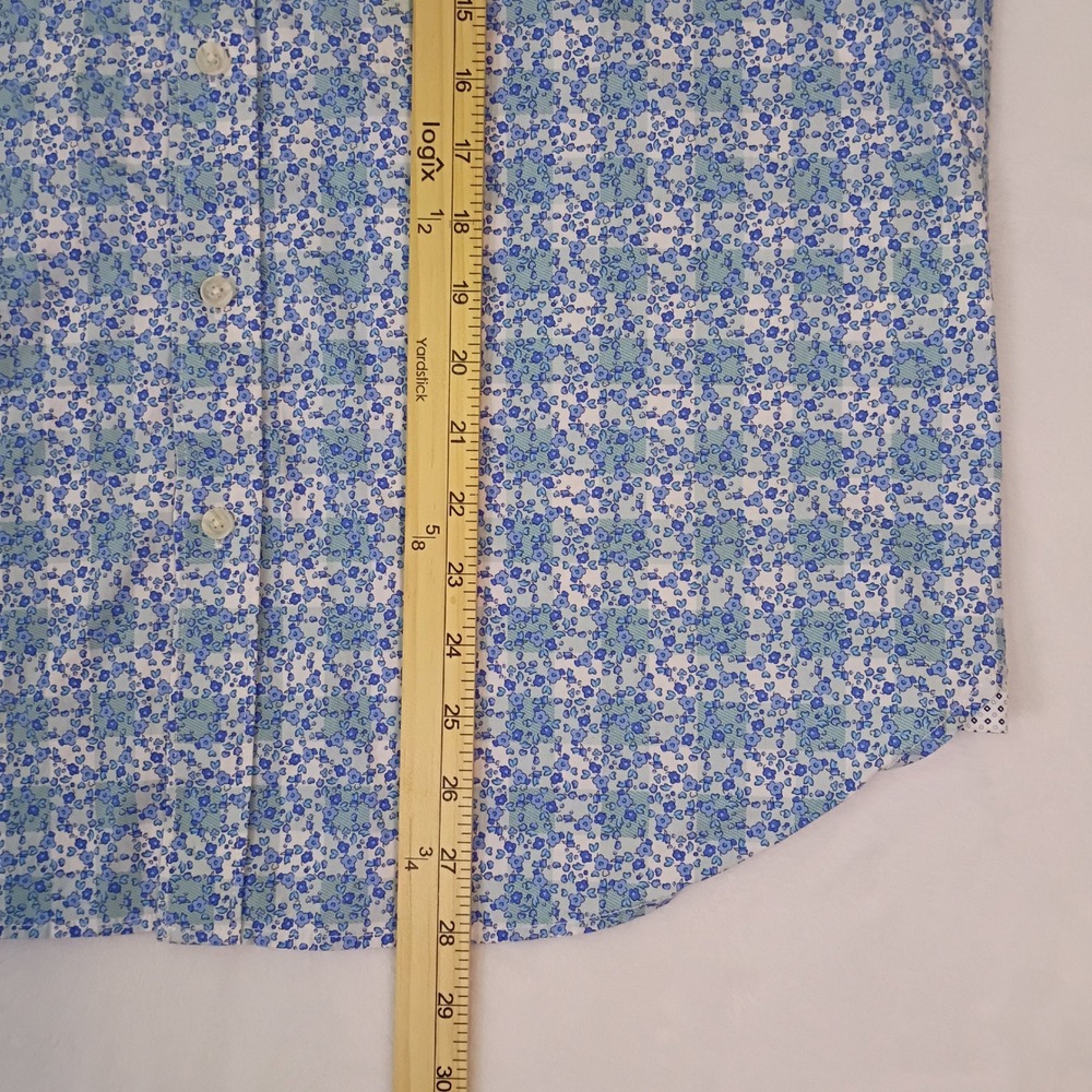ConStruct Mens Blue White Floral Print Short Sleeve Stretch Button Down Shirt L - Picture 6 of 12